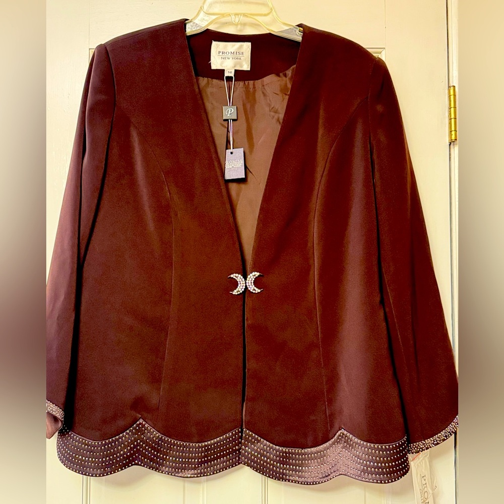 PROMISE Chocolate Brown Blazer with Jeweled Closure